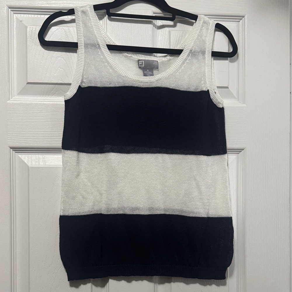 Women's Navy Blue and White Striped Tank Top